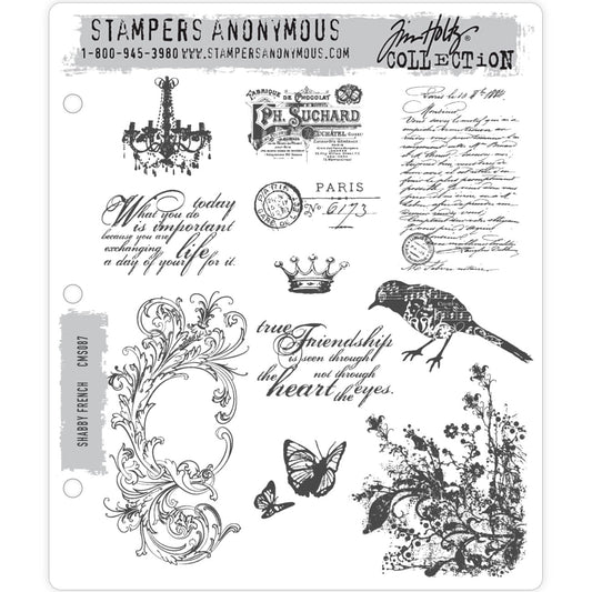 Tim Holtz cling rubber art stamps called Shabby French CMS087