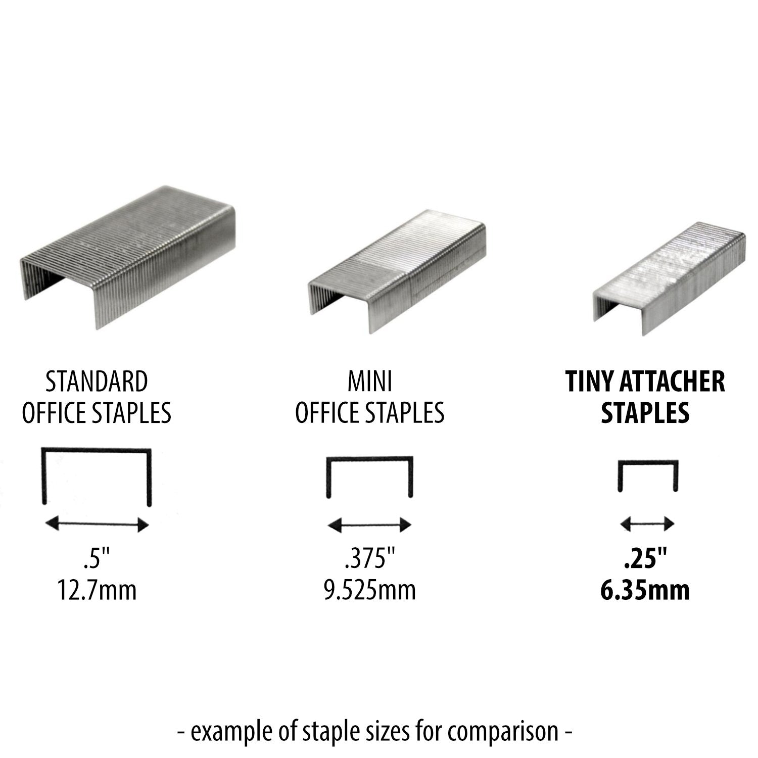 size comparison of the miniature teeny tiny staples