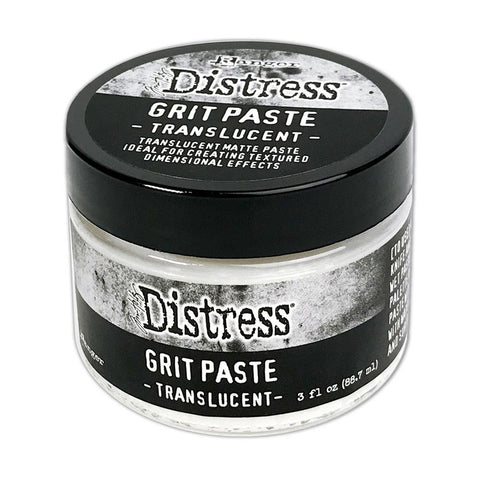 Grit Paste, Translucent - Tim Holtz Distress effects for mixed media and visual arts, in a 3 fl oz (88.7ml) jar. Made by Ranger.  Tim Holtz Distress Grit Paste in Translucent - is a dimensional texturised (gritty, sandy) medium designed for mixed media. It will dry on a variety of visual arts surfaces, both porous and non-porous. 