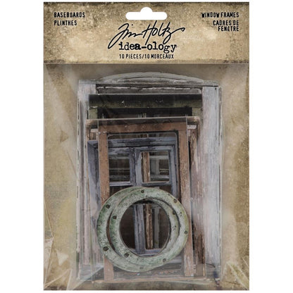 Baseboard Window Frames ... by Tim Holtz Idea-Ology - Pack of 10 sturdy chipboard die cut pieces in the style of vintage windows. Use for card making, assemblage projects, off-the-page marvels and party decor.  In a variety of sizes, these wonderfully realistic styled vintage frames include ship portholes, rustic rectangles with cross frames, an arched window and more. Colours are  realistic, neutral.