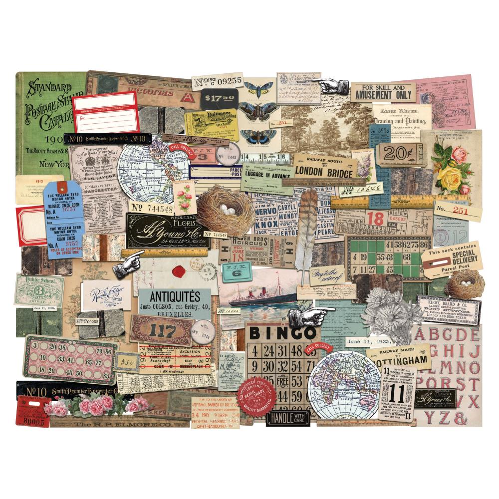 Memoir - Ephemera ... by Tim Holtz Idea-Ology - 102 pieces of die cut ready to use, vintage illustrations, memorabilia and salvaged finds for journaling, junk journals, books, scrapbooking, mixed media, cardmaking and other visual creative arts.