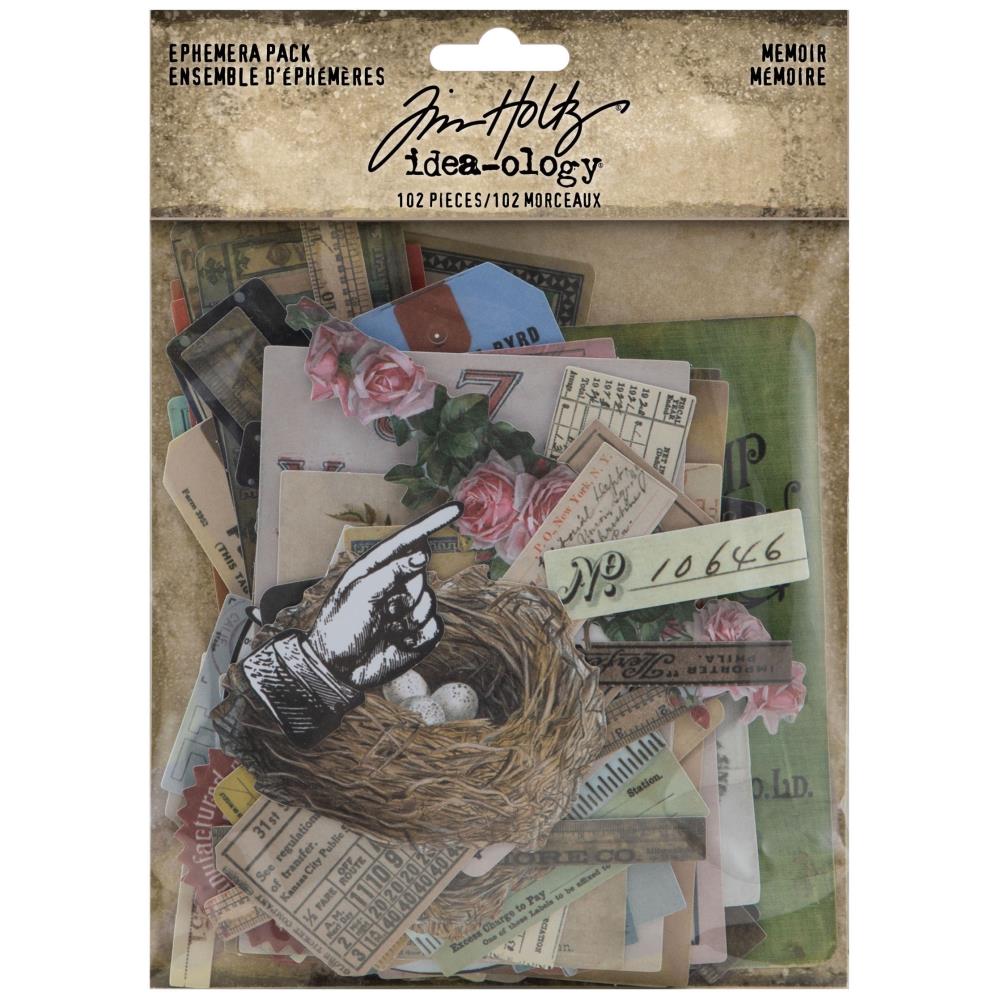 Memoir - Ephemera ... by Tim Holtz Idea-Ology - 102 pieces of die cut ready to use, vintage illustrations, memorabilia and salvaged finds for journaling, junk journals, books, scrapbooking, mixed media, cardmaking and other visual creative arts.