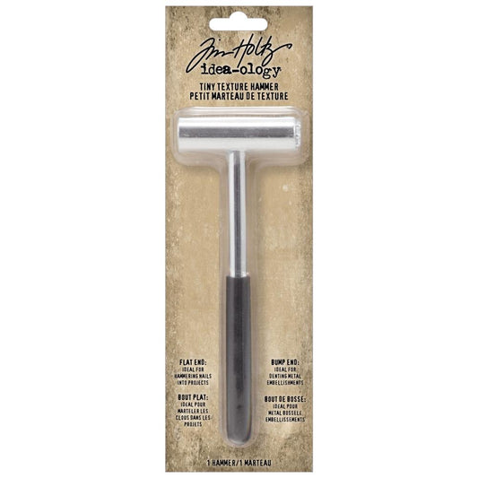 Tiny Texture Hammer ... Idea-Ology Tool by Tim Holtz ... small useful mixed media tool to use for hammering and distressing for papercrafts, handicrafts, woodworking, mixed media and visual arts creativity. 1 (one) small dual ended hammer made of metal with softgrip handle (tbc), 5 3/4" long and 2 1/26" wide. TH94324