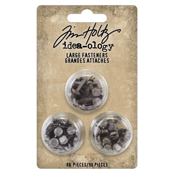 Large Fasteners ... Idea-Ology Metal Brads by Tim Holtz ... beautifully crafted and durable, these split pins or brads are the ideal fastener to use to attach layers and embellishments in visual arts of all kinds. 90 (ninety) split pins in three colours (pewter, copper, brass).  TH94314
