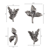 Foliage ... Idea-Ology Metal Adornments by Tim Holtz ... beautifully detailed silver coloured leaves made of metal to use as embellishments for display makes, mixed media, cardmaking, papercraft, scrapbooking and visual arts. Photo showing the sizes of all 4 (four) pieces, 1 of each design.  TH94311