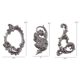 Ornate ... Idea-Ology Metal Adornments by Tim Holtz ... beautifully detailed silver coloured accents made of metal to use as embellishments for display makes, mixed media, cardmaking, papercraft, scrapbooking and visual arts. 3 (three) pieces showing their sizes. TH94307.