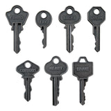 example of Word Keys, Metal Adornments ... by Tim Holtz Idea-Ology - Realistic metal silver coloured keys with words engraved. Use for mixed media, assemblage projects, off-the-page marvels and party decor. 7 (seven) pieces, 1 (one) of each design. The wonderful vintage styling of these Metal Adornment Word Keys are a vintage silver colour, designed by Tim Holtz to enhance your project with a thoughtful word on a uniquely shaped piece - words are : found, fly, lucky, dream, heart, curious, brave.