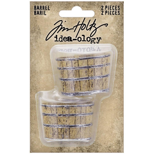 Mini Barrel - Idea-Ology Resin Models ... by Tim Holtz - Miniature dimensional faux wooden barrels made of resin for decor, assemblage projects, diorama, off-the-page marvels and party decor. Pack of 2 (two).