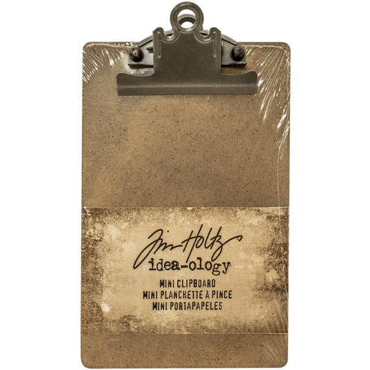 Mini Clipboard - Idea-Ology by Tim Holtz ... wooden board, 11.5cm x 17.8cm in size, with a full sized bulldog clip.  This sturdy little clipboard is made of a strong craftboard like wood substrate with a full sized clip attached to the top. So many uses for such a little gadget - as a clipboard, backing board, artboard, holder of notes, off-the-page base for mixed media creations or even just to have by your side for holding your notepad. th93278