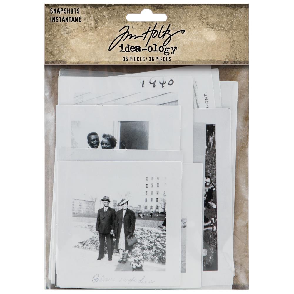 SnapShots  vol 1 ... by Tim Holtz Idea-Ology - 36 vintage photos in black and white, with wide borders in a variety of sizes. Scrapbooking, mixed media, junk journals, cardmaking and other visual arts.  Capture timeless nostalgia  with these beautiful vintage photographs and images, perfect for adding a memorable touch to your makes. All images have a white border, enough to add thoughts, and for altering with a deckled edge.