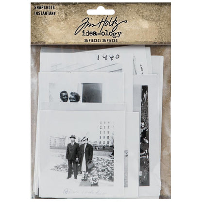 SnapShots  vol 1 ... by Tim Holtz Idea-Ology - 36 vintage photos in black and white, with wide borders in a variety of sizes. Scrapbooking, mixed media, junk journals, cardmaking and other visual arts.  Capture timeless nostalgia  with these beautiful vintage photographs and images, perfect for adding a memorable touch to your makes. All images have a white border, enough to add thoughts, and for altering with a deckled edge.