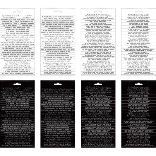 overview of the quote stickers from Snarky Small Talk Stickers - Tim Holtz Idea-Ology ... An amusing collection of thoughts&nbsp;and phrases to create your own conversation. 8 (eight) sheets with 218 stickers. This booklet of phrases includes funny, quirky, subtle, obvious, blunt, sarcastic, gentle and interesting sayings... perfect for journaling, planners, cardmaking, tags, scrapbooking - anything really :D They're simply alot of fun! Booklet size is approx 4.5" x 9".