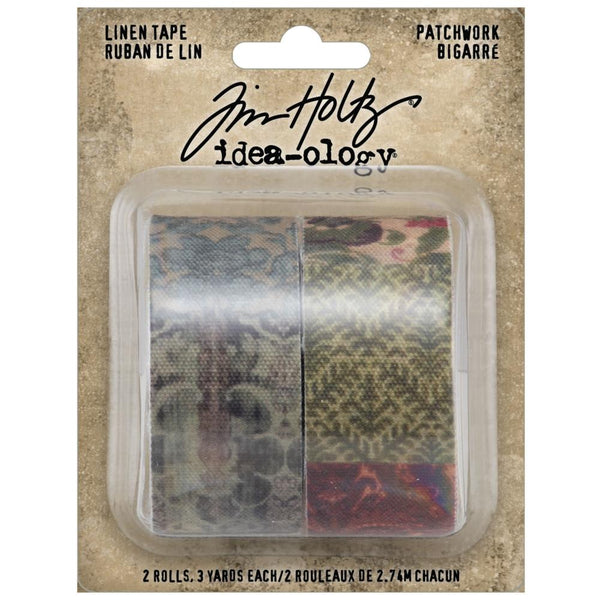 Patchwork Linen Design Tape, 2 Rolls ... by Tim Holtz Idea-Ology - 2 (two) rolls of decorative adhesive backed fabric strips each 1" wide, 3 yards (2.74 m) long. 1 (one) of each design (TH94230).  Add a touch of vintage with this pack of beautiful vintage textiles and tapestry prints. Textured and soft, Tim Holtz Linen Tape is easy to cut to size with scissors or a craft knife, then simply peel off the backing sheet and stick onto your surface.