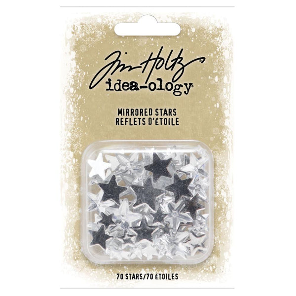 Mirrored Stars - by Tim Holtz Idea-Ology, Christmas ... tiny to medium sized dimensional stars with faceted shapes and mirror backing. Very shiny and pretty! Pack contains 70 (seventy) 5-pointed stars in a variety of sizes.
