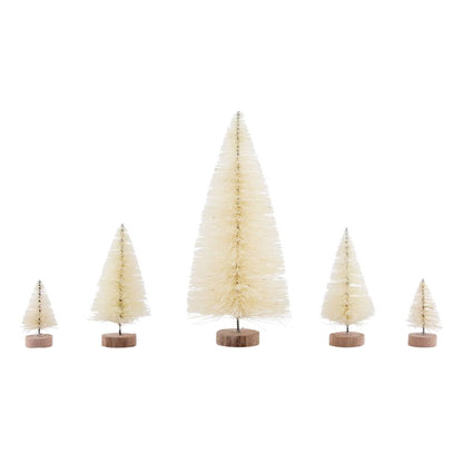 example of the five Woodland Trees - Woodland Trees - Tree Lot, Assorted Sizes - by Tim Holtz Idea-Ology, Christmas ... natural bristle pine trees in 3 sizes (5 trees in total), used for decorations, displays and ornaments, mixed media, papercraft, and visual crafts. Sizes (approx) : two 1 1/2" tall, two 2 1/2" tall, one 4 1/2" tall.