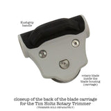close up of the Replacement Blade with Carriage (for the Tim Holtz Rotary Media Trimmer) - by Tim Holtz and Tonic Studio ... a spare blade for a professional trimmer designed with makers in mind for all kinds of papercraft creativity. Pack contains 1 (one) Rotary Blade Carriage, 1 (one) Allen key and instructions. 