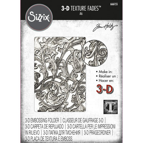 Entangled - 3D Texture Fades Embossing Folder ... by Tim Holtz and Sizzix (no.666155).   This beautiful embossing folder design features leafy background growing in and around itself, twisted and entangled. Another amazing design from Tim, perfect for cards, journal pages, bookmaking, book covers, papercrafts and visual arts. 