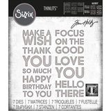 Bold Text (set no.1) ... Thinlits - Die Cutting Templates by Tim Holtz and Sizzix (no. 665847). 7 (seven) phrases in uppercase block lettering.
