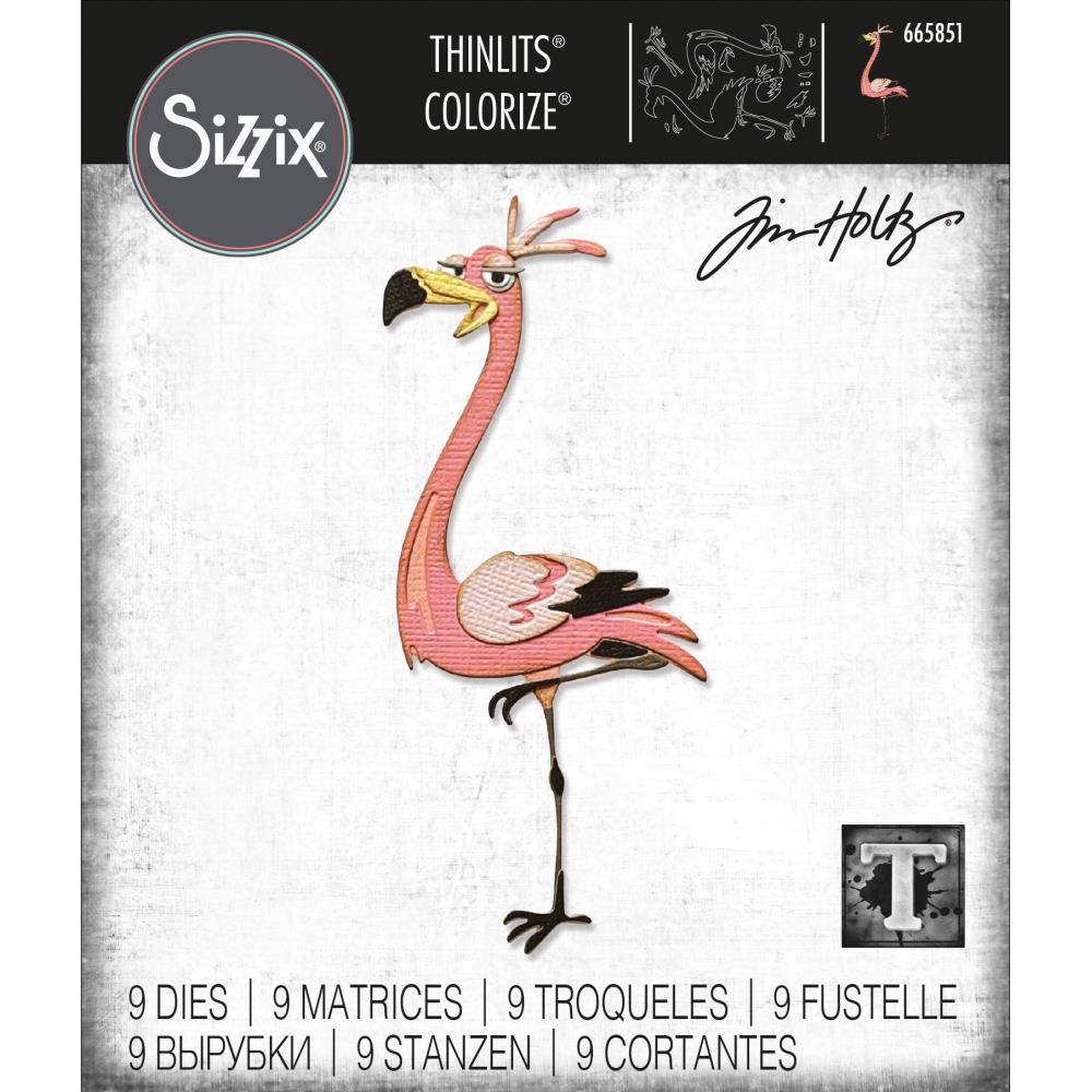 Gladys the Flamingo&nbsp; ... Thinlits - Colorize&nbsp;Die Cutting Templates by Tim Holtz and Sizzix (no. 665851).&nbsp;  Gladys stands proudly upon one leg fluttering her long eyelashes and throwing her head feathers back with a "look at me, I'm faaaabulous" grin on her beak. What's not to love about Gladys? Why not make&nbsp;her feathers ruffle&nbsp;beautifully in every colour of the Distress rainbow!