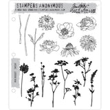 Mini Bouquet ... Cling Rubber Stamps by Tim Holtz. Set of 17 designs (cms269) of flowers, wildflowers, petals and stems